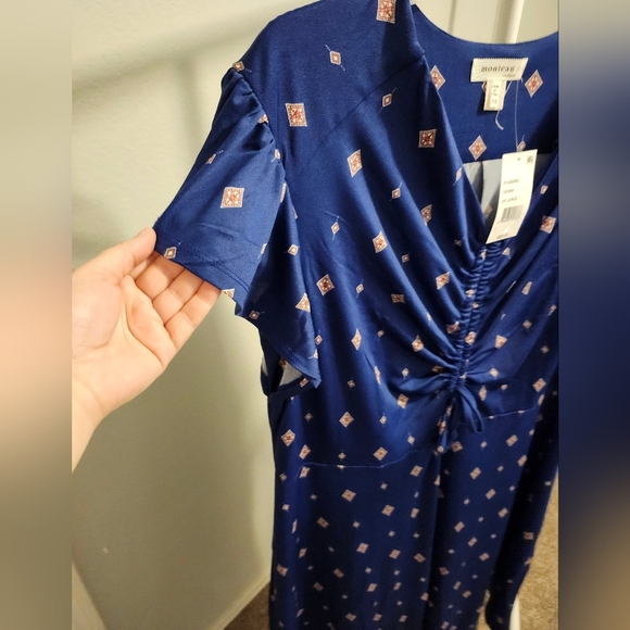 Monteau 2xl blue flowy dress poly/spandex 25 p2p 45 long - Picture 3 of 6